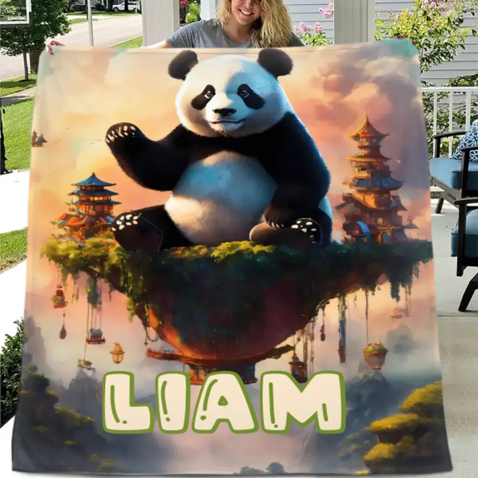 Personalized Cute Panda Custom Name Blanket, Birthday Gifts for Kids, Babies and Toddlers