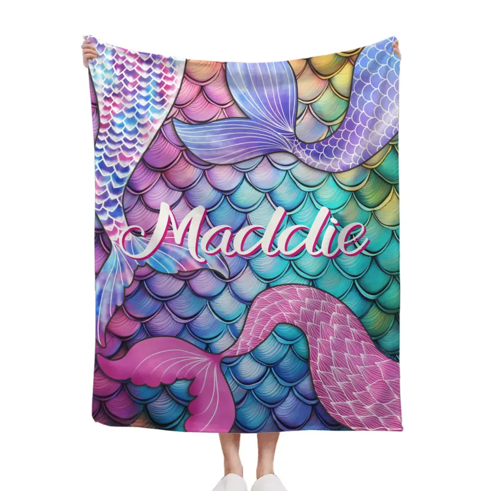 Mermaid Themed Customized Name Blanket Birthday Gift for Toddler
