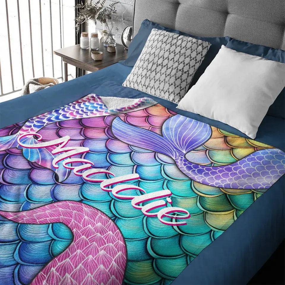 Mermaid Themed Customized Name Blanket Birthday Gift for Toddler