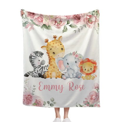 Name Customized Baby Blanket Girl Boy Flower Animal Pattern Baby Plush Blanket New Baby New Mom Gift