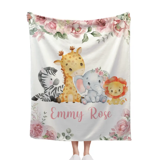Name Customized Baby Blanket Girl Boy Flower Animal Pattern Baby Plush Blanket New Baby New Mom Gift