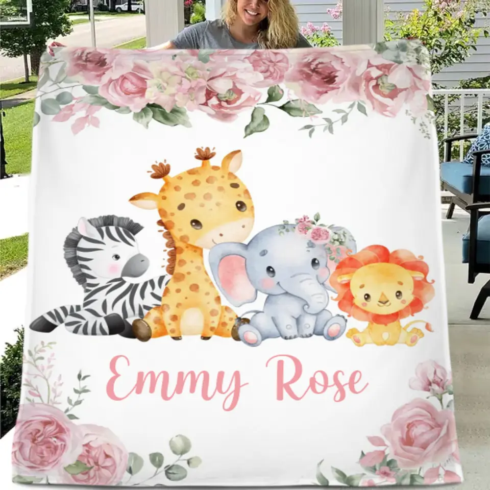 Name Customized Baby Blanket Girl Boy Flower Animal Pattern Baby Plush Blanket New Baby New Mom Gift