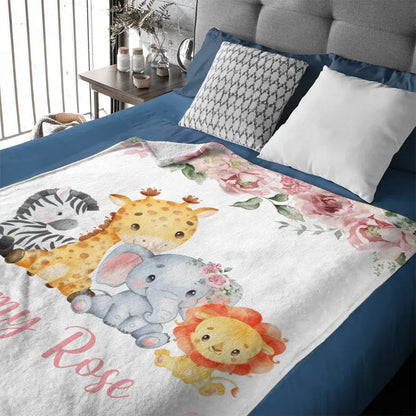 Name Customized Baby Blanket Girl Boy Flower Animal Pattern Baby Plush Blanket New Baby New Mom Gift