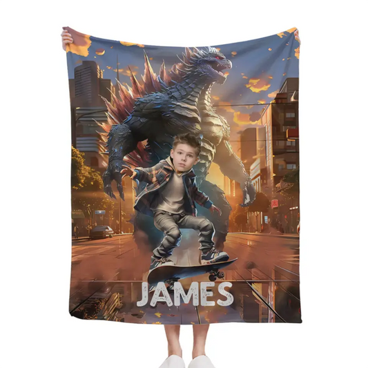 Custom Blanket for Kids, Mutant Monsters Home Decor, King of the Monsters Boys Name Blanket