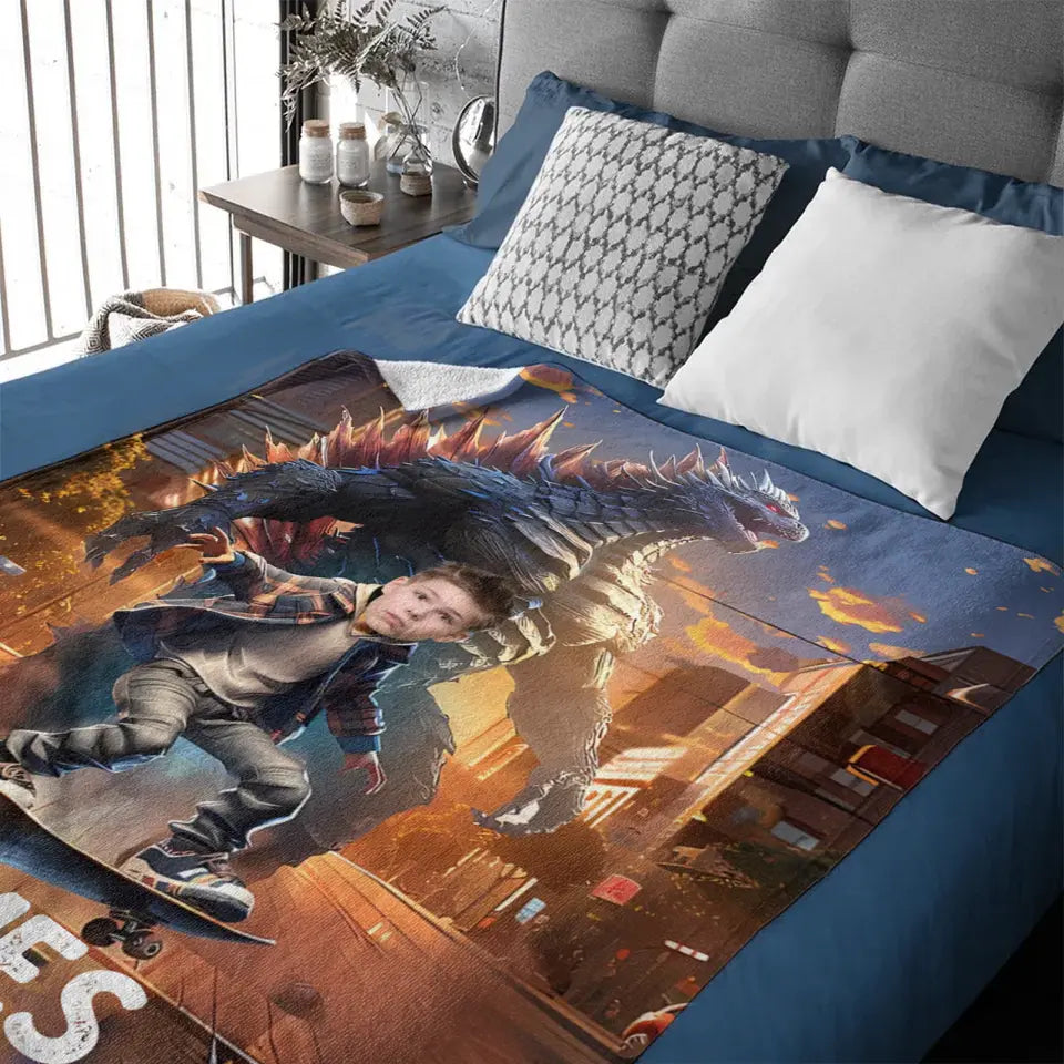 Custom Blanket for Kids, Mutant Monsters Home Decor, King of the Monsters Boys Name Blanket