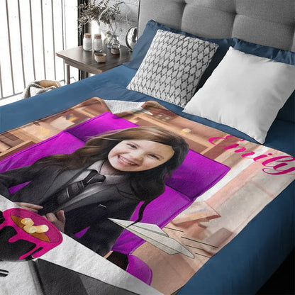 Photo Blanket, Girl in Suit with Photo, Customized Name Kids Blanket