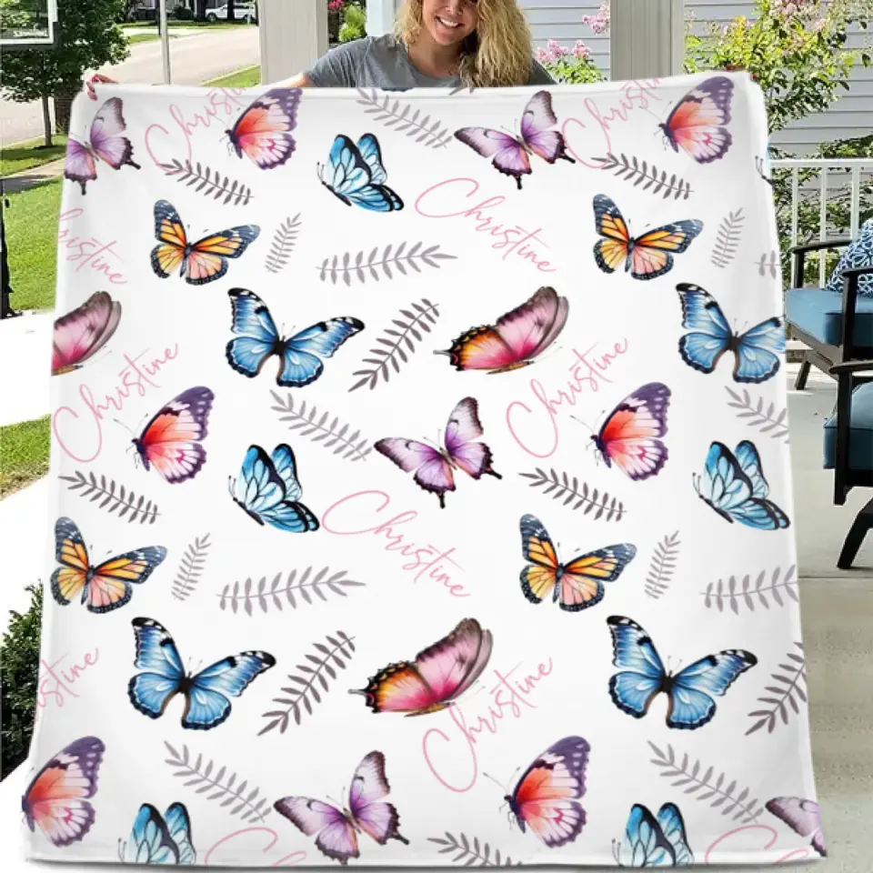 Butterflies Baby Blanket, Personalized Name Blanket Gift