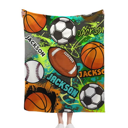 Cool Sports Game Name Custom Blanket Football Basketball Baseball Volleyball Tennis Sports Themed Blanket