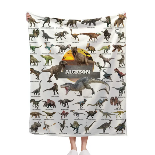 Jurassic Dinosaur Name Customized Blanket - Gift for Boys