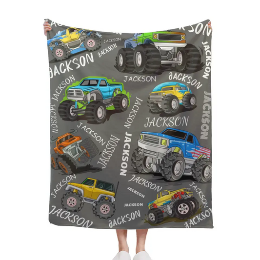 Name Custom Monster Truck Blanket, Birthday Gift for Kids