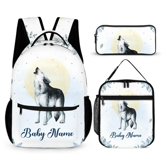 Personalized Custom Baby Wolf Name Backpack for Student