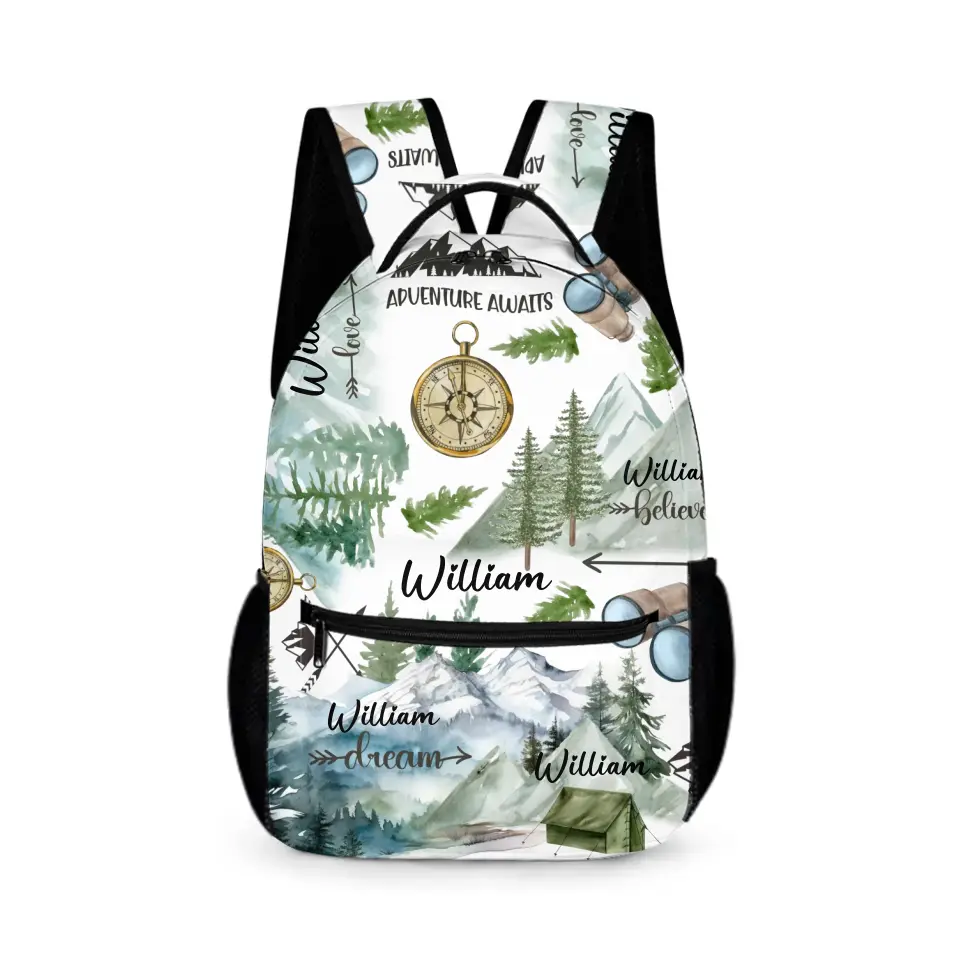 Personalized Mountain Camping Student Name Backpack, Adventure Awaits Backpack