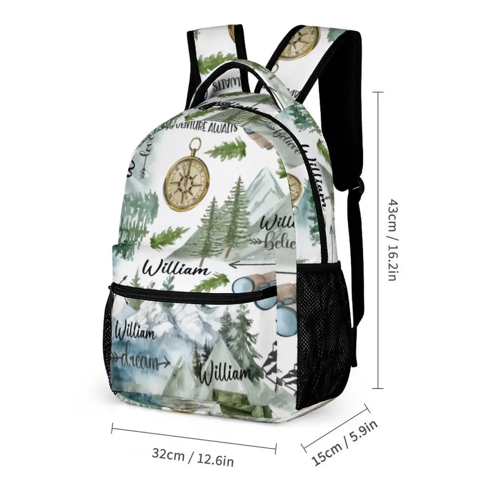 Personalized Mountain Camping Student Name Backpack, Adventure Awaits Backpack