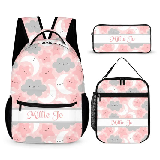 Personalized Pink Blue Moon Stars Clouds Student Backpack