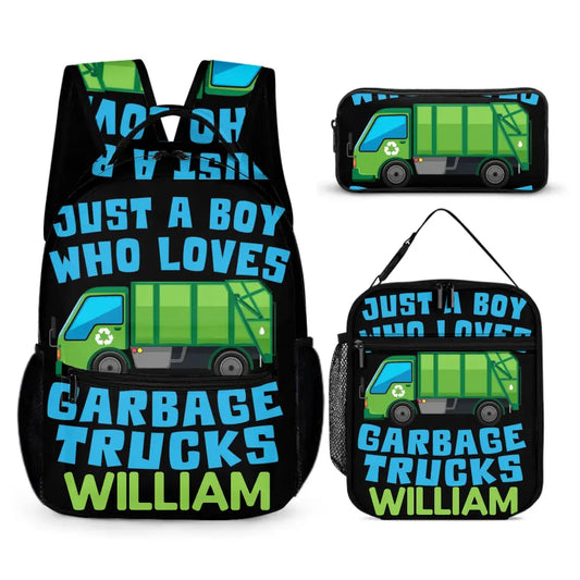 Custom Just A Boy Who Loves Garbage Truck Backpack with Name