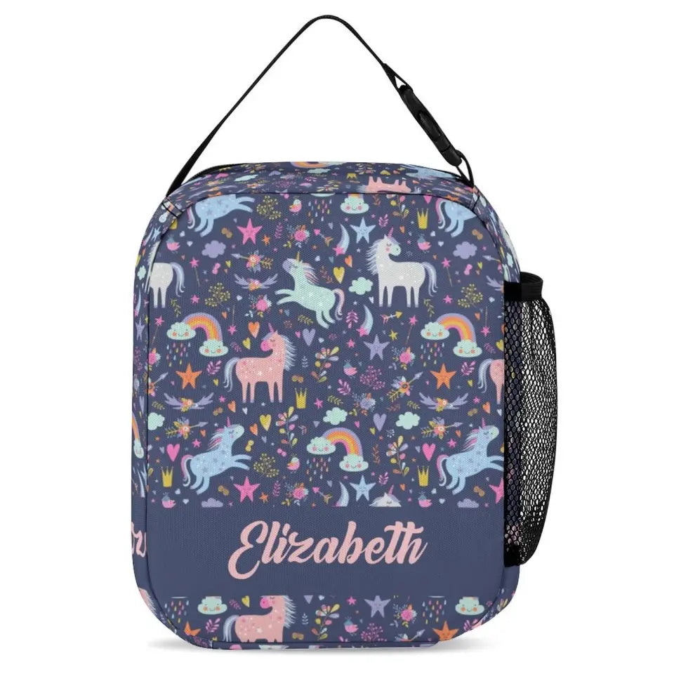 Personalized Custom Name Backpack - Clouds Raindrops Rainbow Stars Unicorn