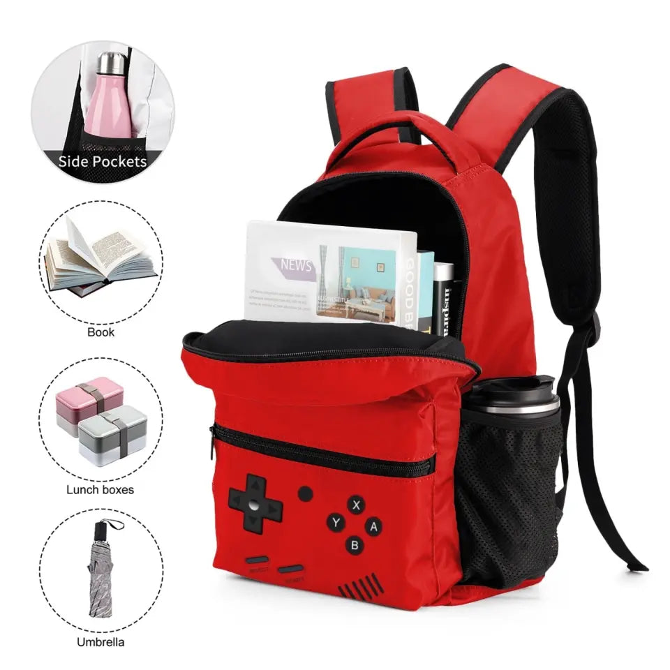 Press Start to Learning - Personalized Game Console Pattern School Backpack for Young Gamers