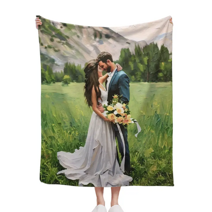 Canvas of Love: Personalized Photo Blanket in Oil Painting Style