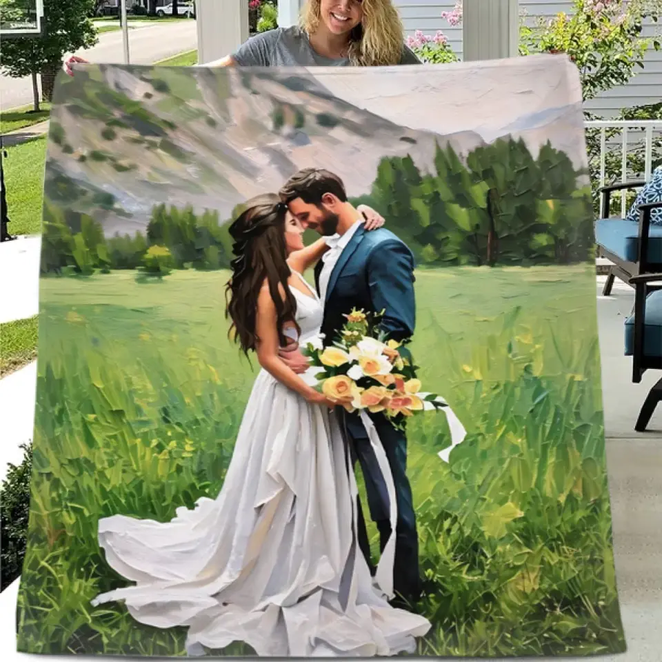 Canvas of Love: Personalized Photo Blanket in Oil Painting Style