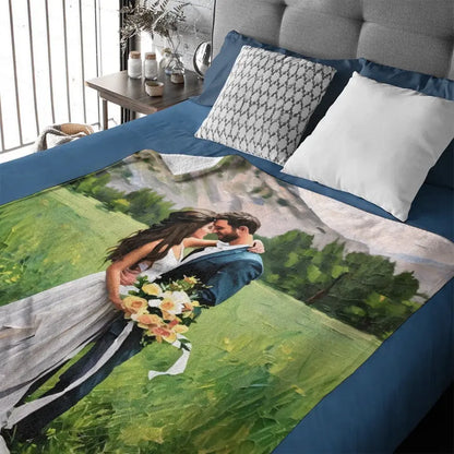 Canvas of Love: Personalized Photo Blanket in Oil Painting Style