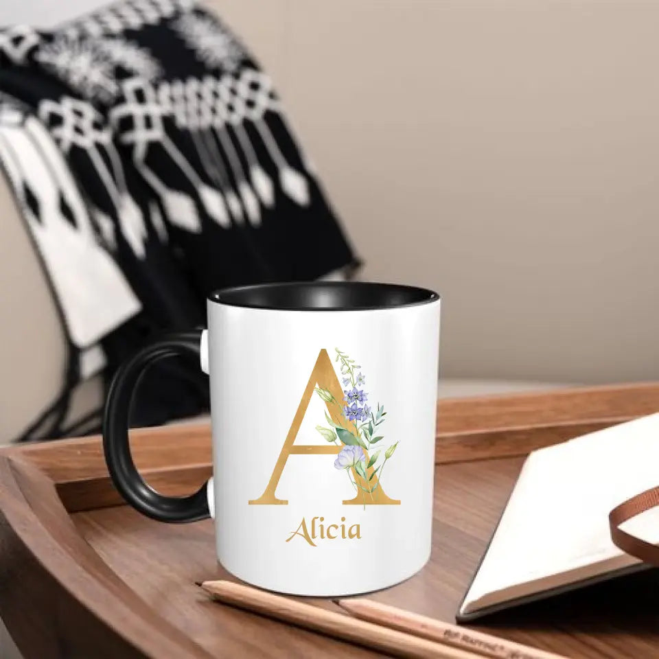 Custom Coffee Mug - Personalized Ceramic Cup with Initial Letter Name Monogram