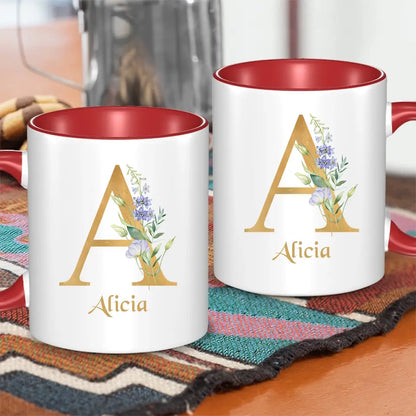 Custom Coffee Mug - Personalized Ceramic Cup with Initial Letter Name Monogram