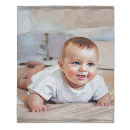 Personalized Baby Commemorative Cute Moment Oil Painting Blanket - Upload Photo To Convert Oil Painting Effect