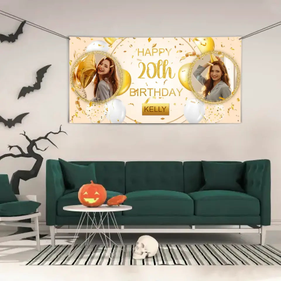 Custom Happy Birthday Banner Personalized Banners and Signs with Photo Name for Women Men Kids Party Decorations