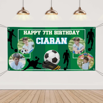 Personalized Birthday Photo Banner, Outdoor Football Lover Decoration