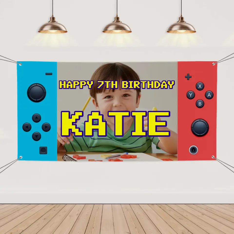 Personalized Birthday Banner Video Game Console Children Kids Party Birthday Decoration