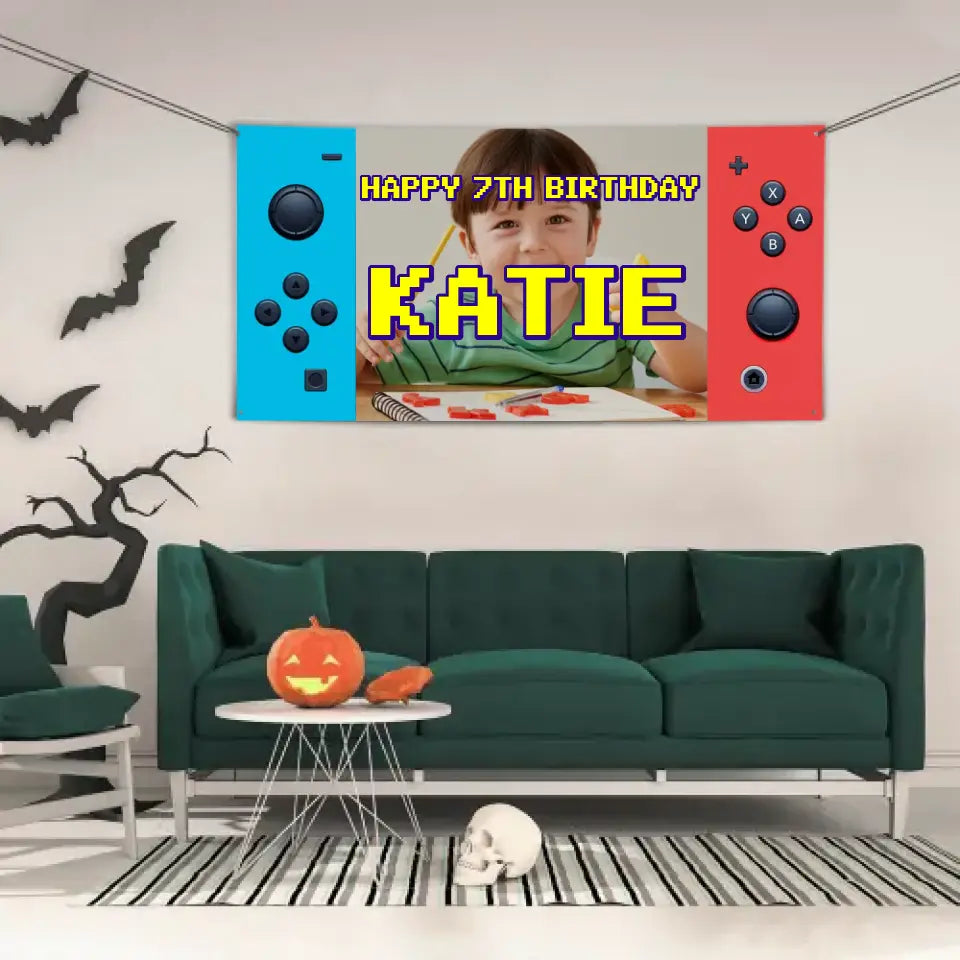 Personalized Birthday Banner Video Game Console Children Kids Party Birthday Decoration