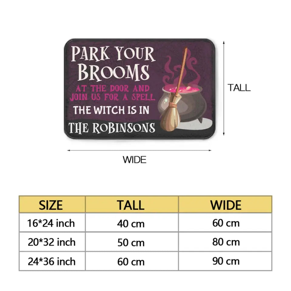 Park Your Brooms at the Door - Personalized Decorative Doormat, Halloween Gift