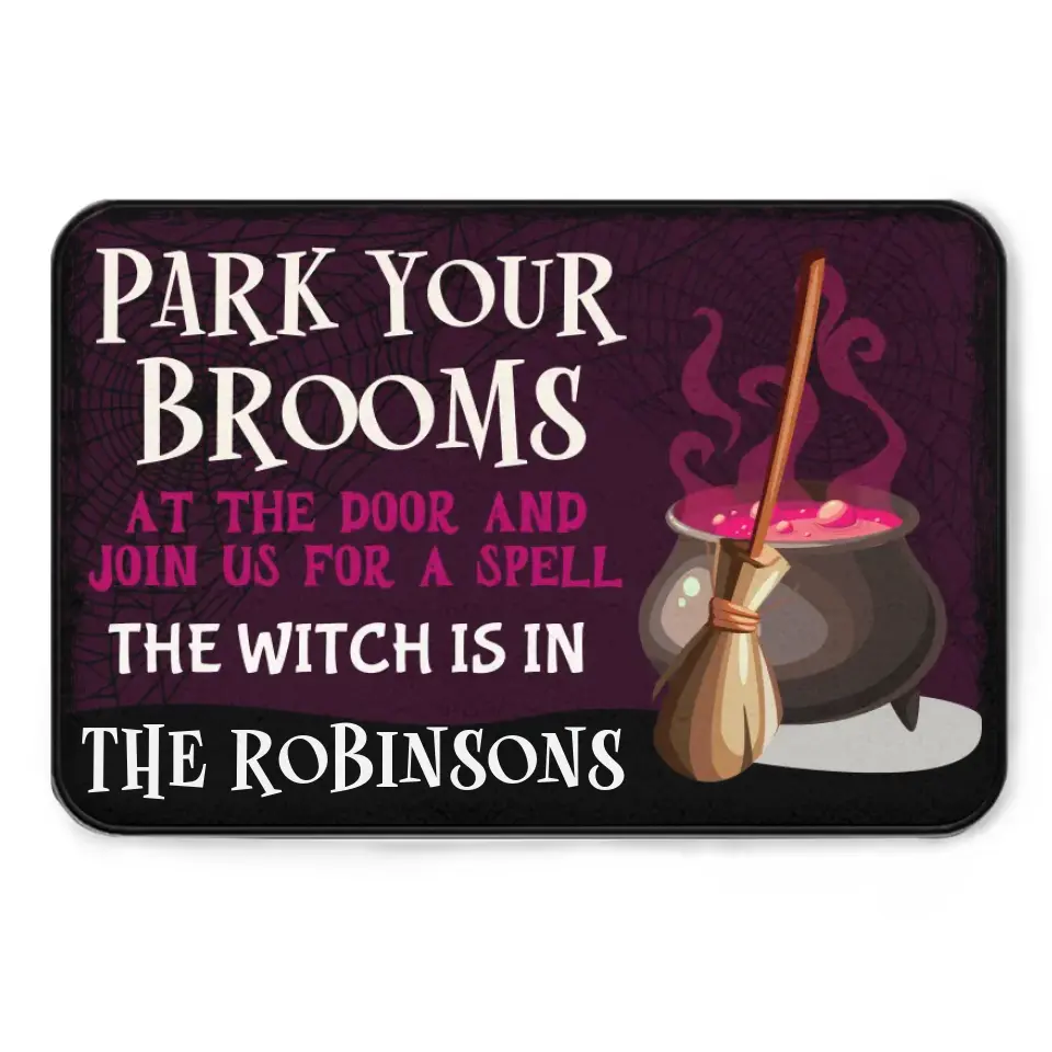 Park Your Brooms at the Door - Personalized Decorative Doormat, Halloween Gift