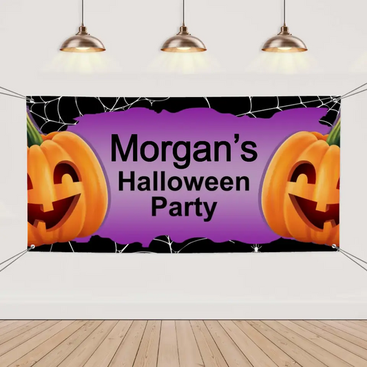 Personalized Halloween Party Banner With Big Pumpkin