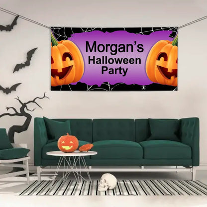 Personalized Halloween Party Banner With Big Pumpkin