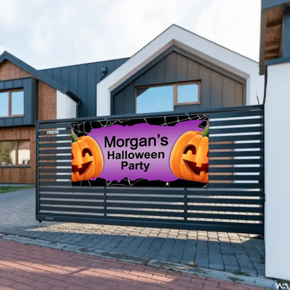 Personalized Halloween Party Banner With Big Pumpkin