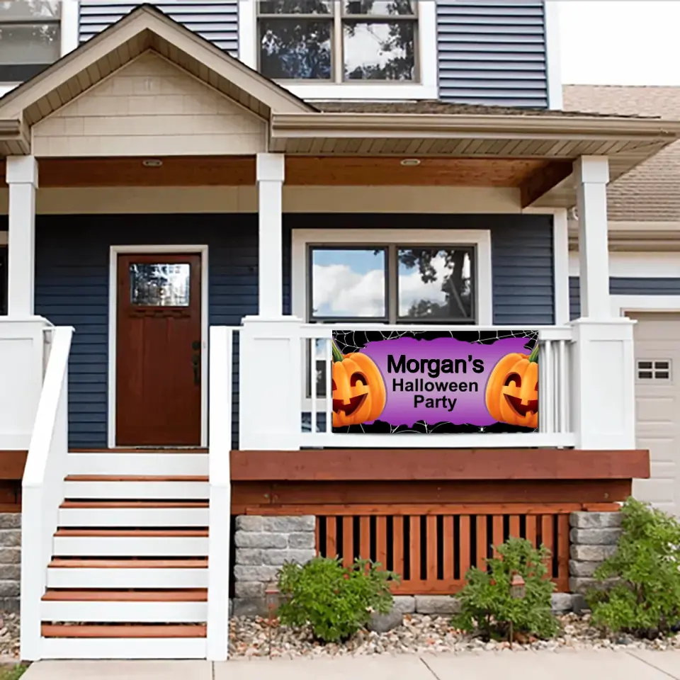 Personalized Halloween Party Banner With Big Pumpkin