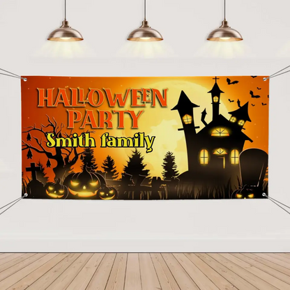 Personalized Halloween Party Banner, Orange Cemetery