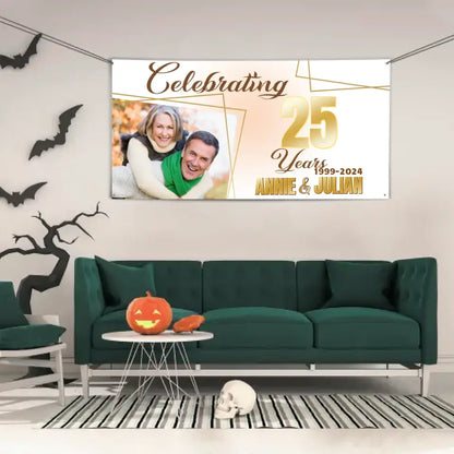 Customized Banner With Photo And Name - Personalized Anniversary Banner - Gift For Couples, Couples' Anniversary