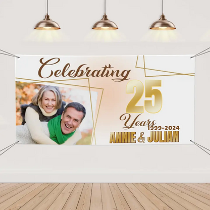 Customized Banner With Photo And Name - Personalized Anniversary Banner - Gift For Couples, Couples' Anniversary