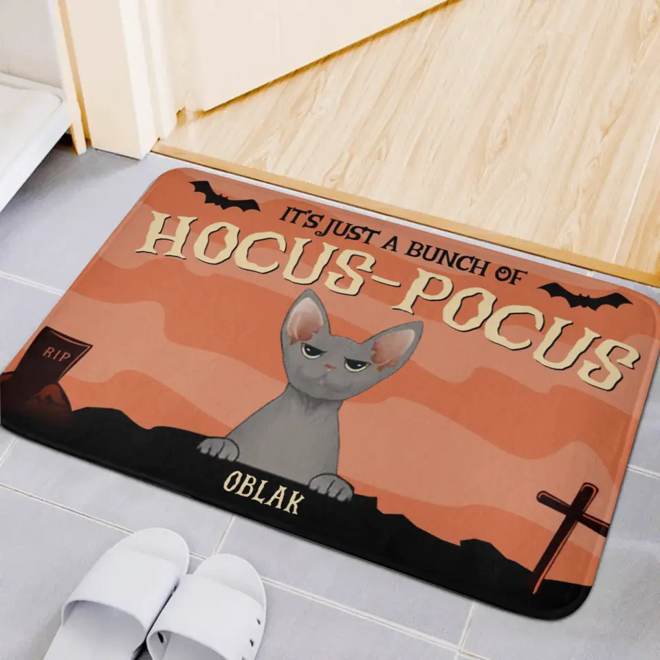 Custom Halloween For Cats Doormat - Personalized Just A Bunch Of Hocus Pocus Decorative Mat - Gift For Pet Lovers