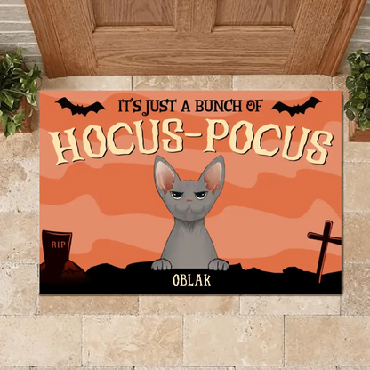 Custom Halloween For Cats Doormat - Personalized Just A Bunch Of Hocus Pocus Decorative Mat - Gift For Pet Lovers