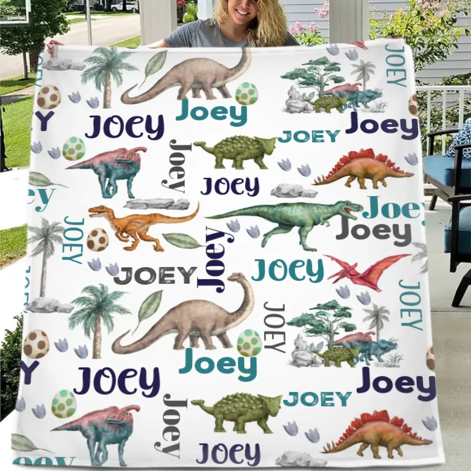 Dinosaur Century - Personalised Name Dinosaur Blanket - Gifts for Children,family