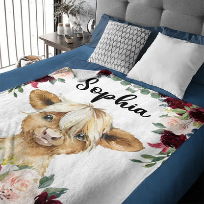 Highland Cattle - Personalised Name Blanket - Gifts for Children,Newborn,New Mom