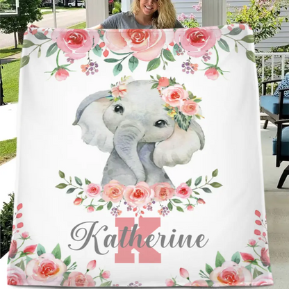 Cute Elephant - Personalised Name Blanket - Gifts for Children,Newborn,New Mom