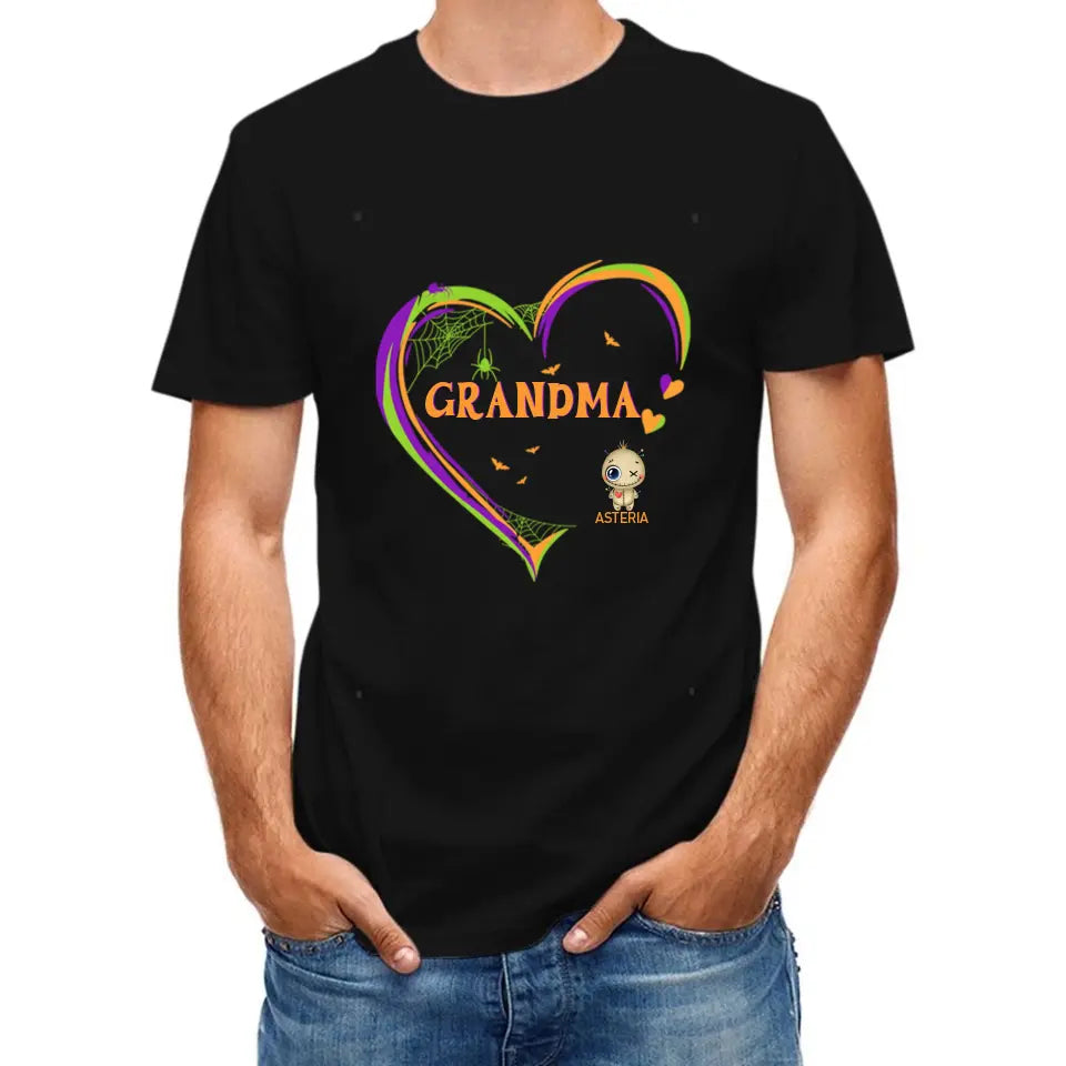 Grandma and Grandkids: The Perfect Halloween Pair - Personalized Family Custom T-Shirt - A Halloween Gift for Grandma