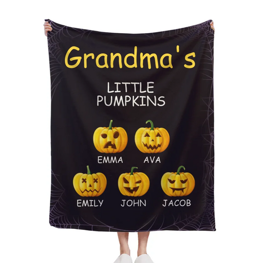 Pumpkin and Cobweb - Halloween Themed Personalised Character Relationship Blanket - Gift for Family, Friends