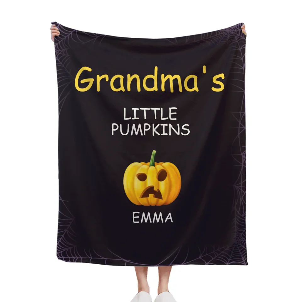 Pumpkin and Cobweb - Halloween Themed Personalised Character Relationship Blanket - Gift for Family, Friends