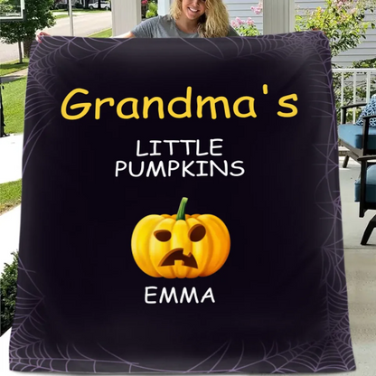 Pumpkin and Cobweb - Halloween Themed Personalised Character Relationship Blanket - Gift for Family, Friends