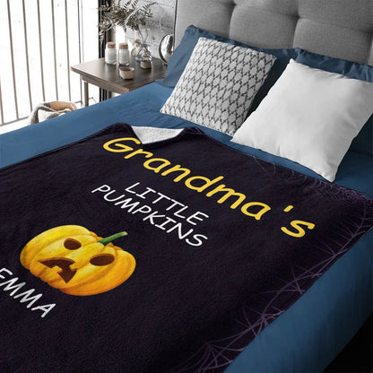 Pumpkin and Cobweb - Halloween Themed Personalised Character Relationship Blanket - Gift for Family, Friends